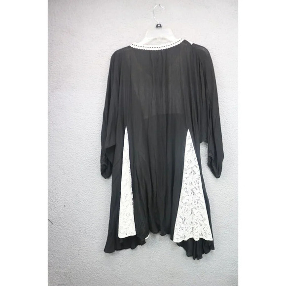 Umgee Black & Ivory Lace Semi-Sheer A-Line Dress-Size XL-Asymmetrical Hemline - Picture 8 of 9